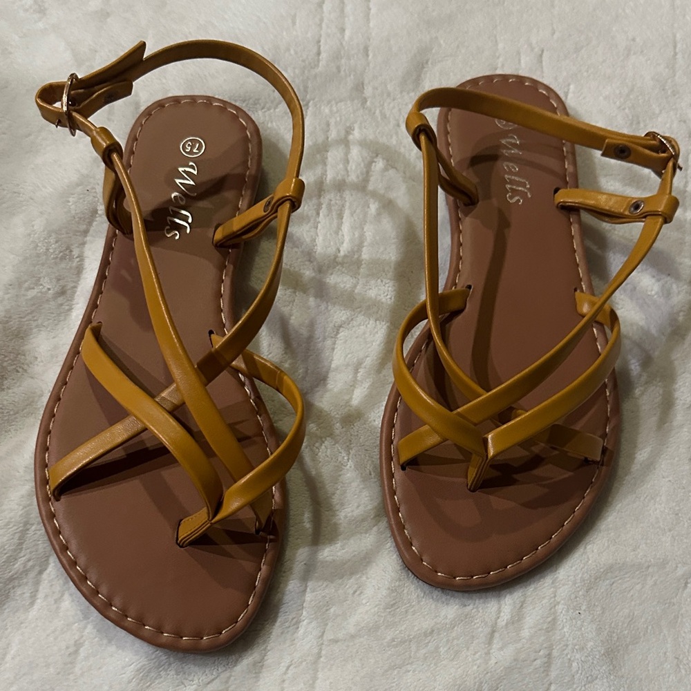 Stylish Tan Strappy Sandals by Wells